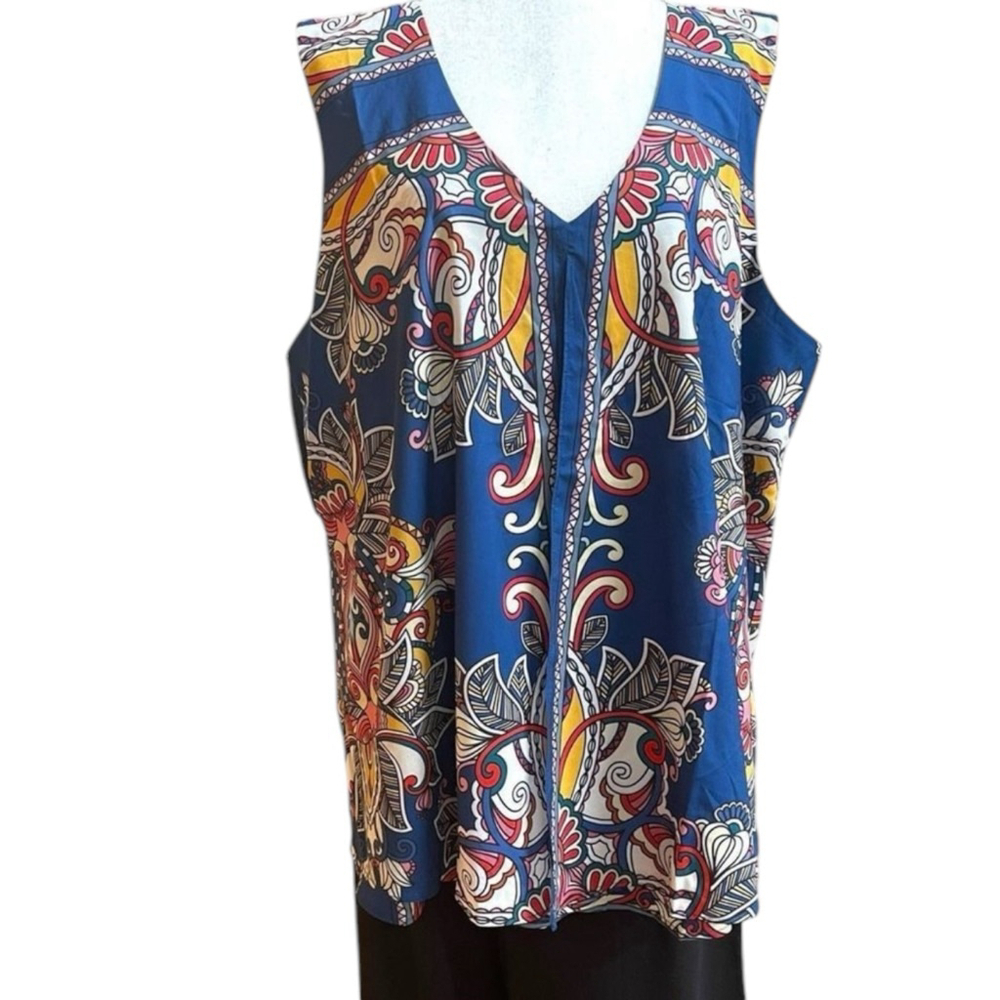 Suzanne Betro 2-Piece Set 4X NWT | Scarf Print Sleeveless Top & Black Crop Pants - Picture 6 of 13